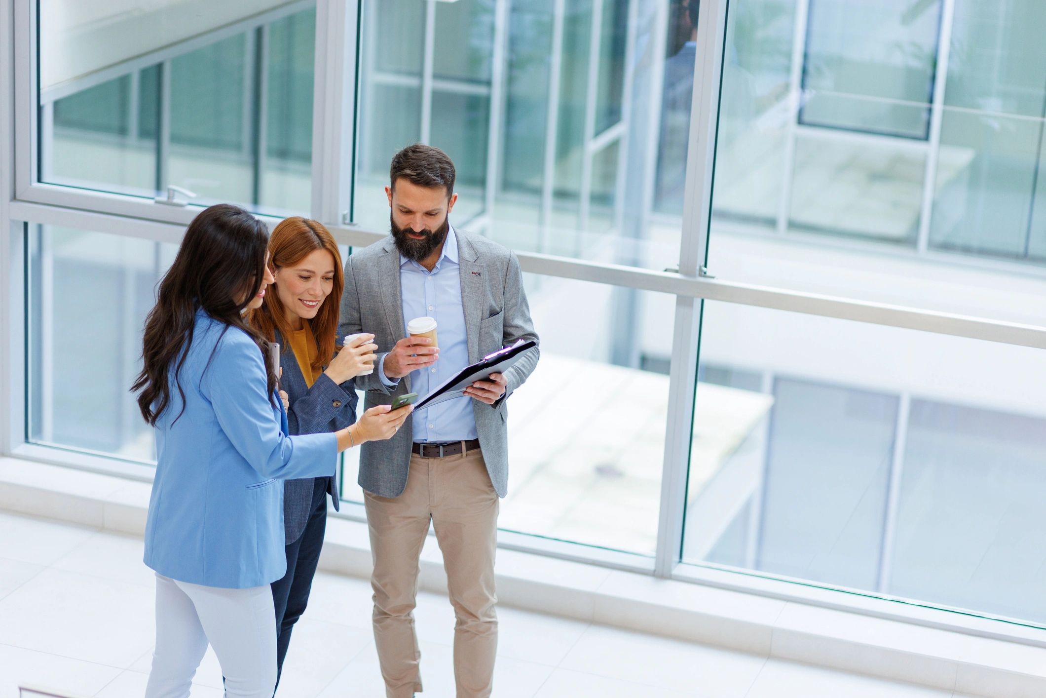Business team discussing coverage options