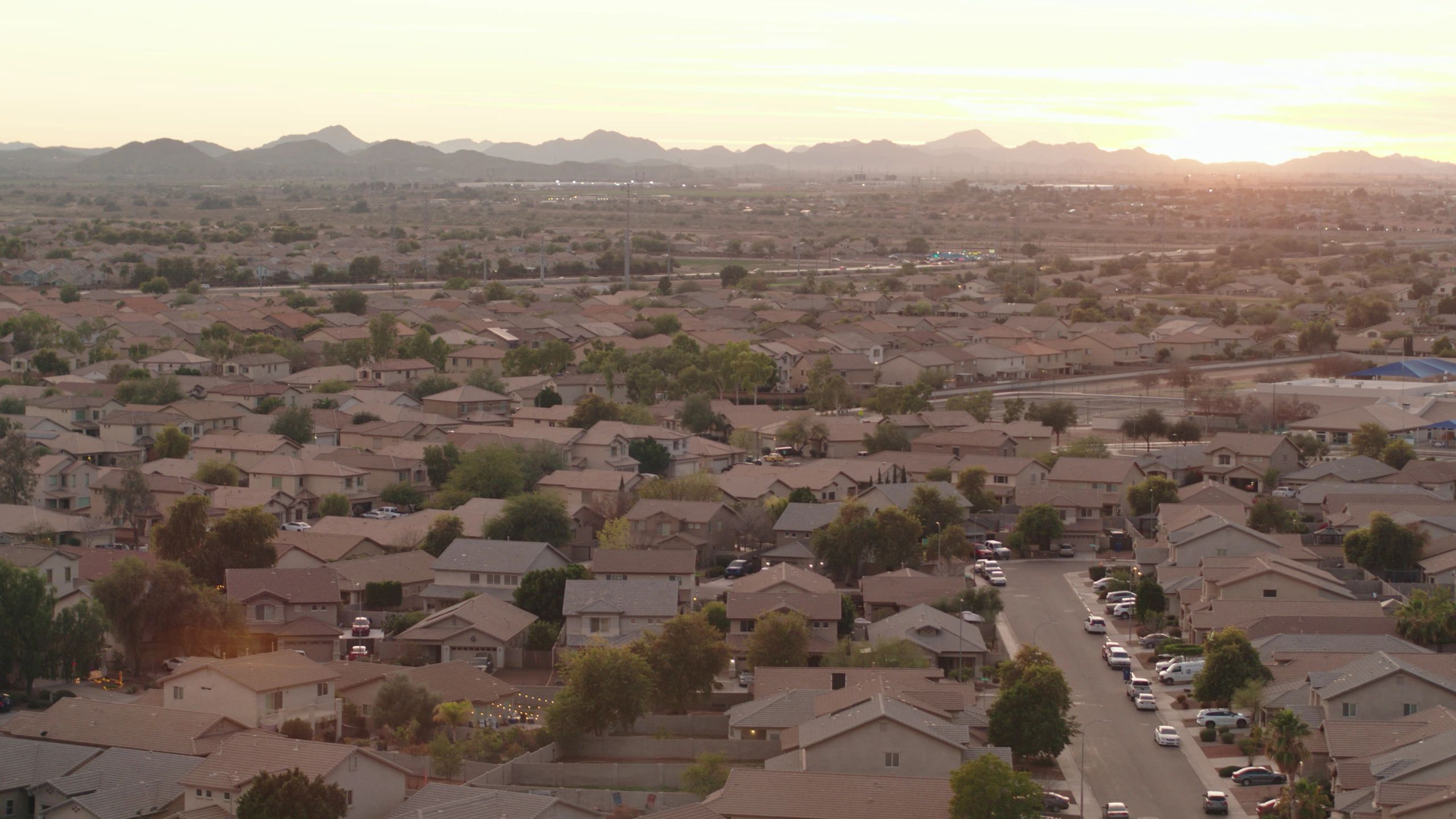 Suburban Neighborhood at Sunset in Avondale, Arizona